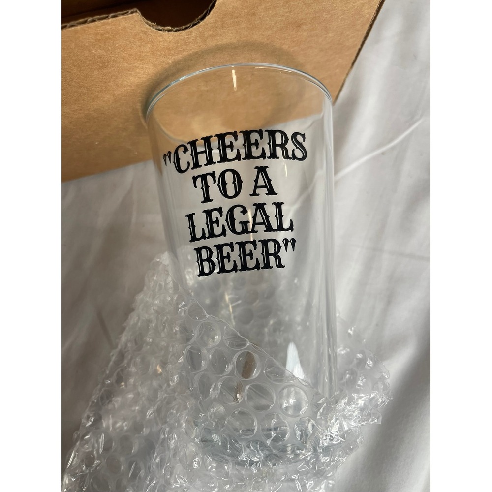 "Cheers To A Legal Beer" 21st Birthday‎ Pint Glass Black Clear B0B57LWD5M